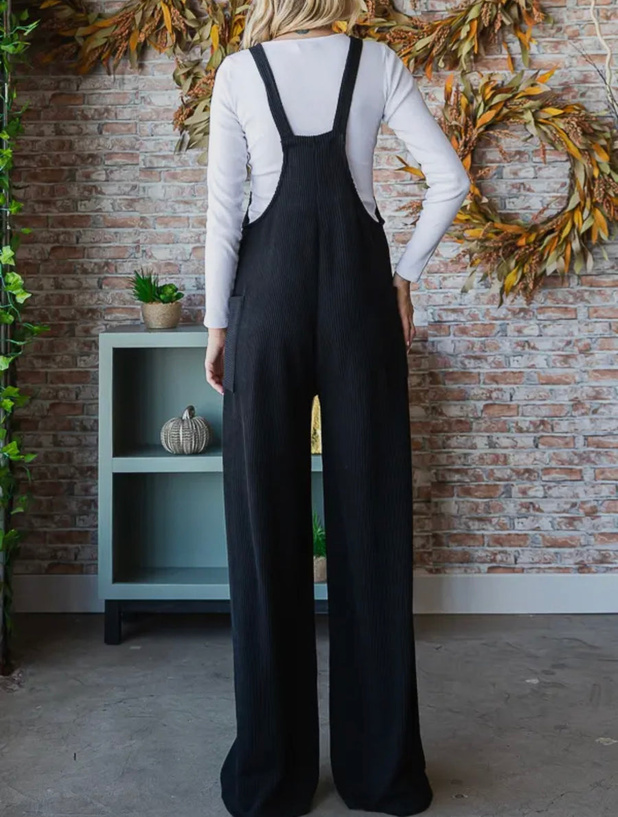 MJ Black Textured Overalls