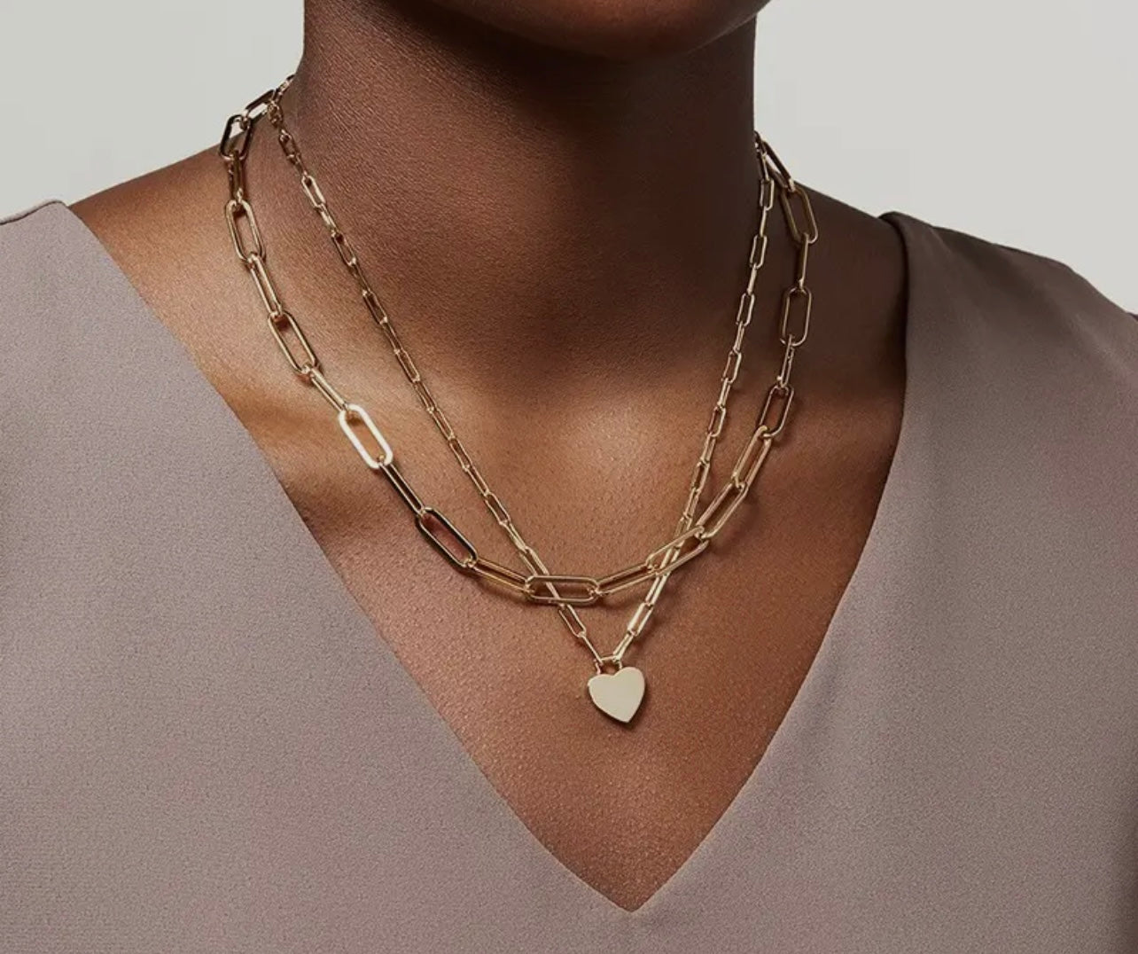 PBF Heart Layered 18k Stainless Steel Tarnish Free Layered Necklace