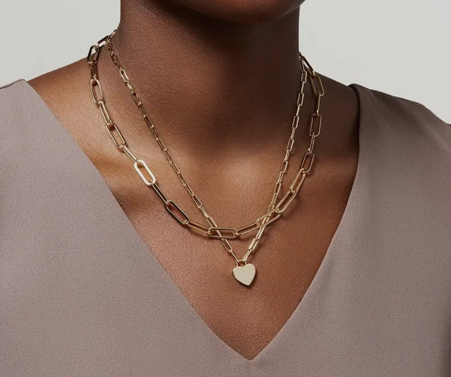PBF Heart Layered 18k Stainless Steel Tarnish Free Layered Necklace