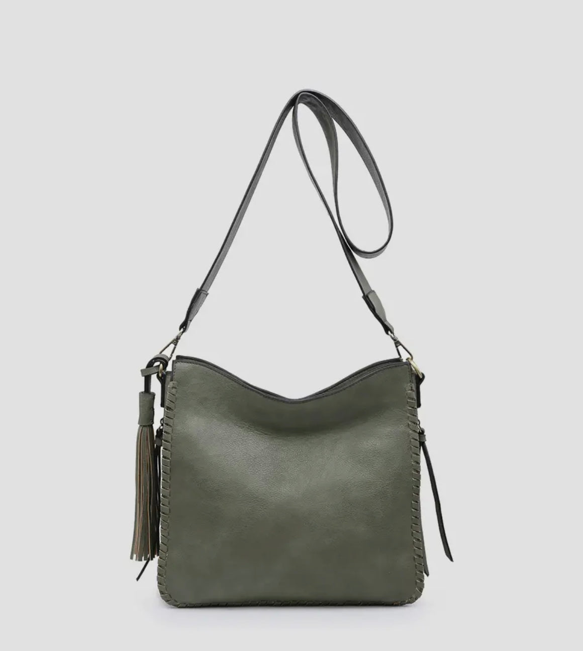 Nina Olive Whipstitch Vegan Leather Crossbody