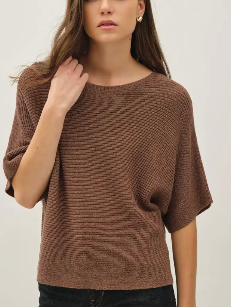 Hazel Ribbed Dolman Chocolate Top