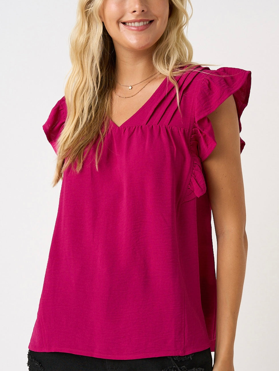 Lydia Airflow Ruffle Sleeve Magenta Top