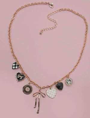 Checker Heart & Bow Necklace