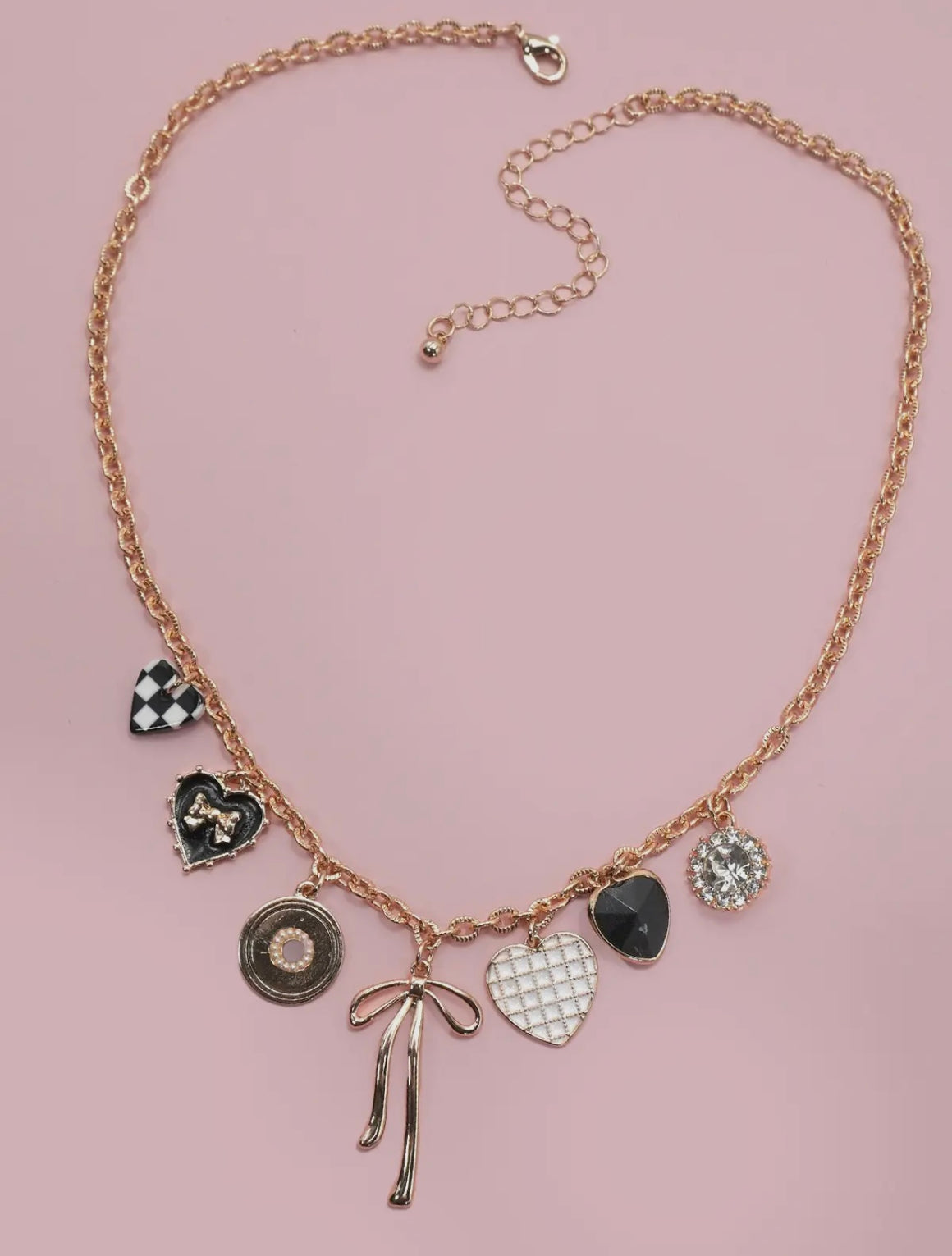 Checker Heart & Bow Necklace
