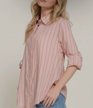 Michelle Stripe Linen Button Down Top