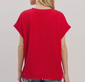 Game Day Ribbed Red Top