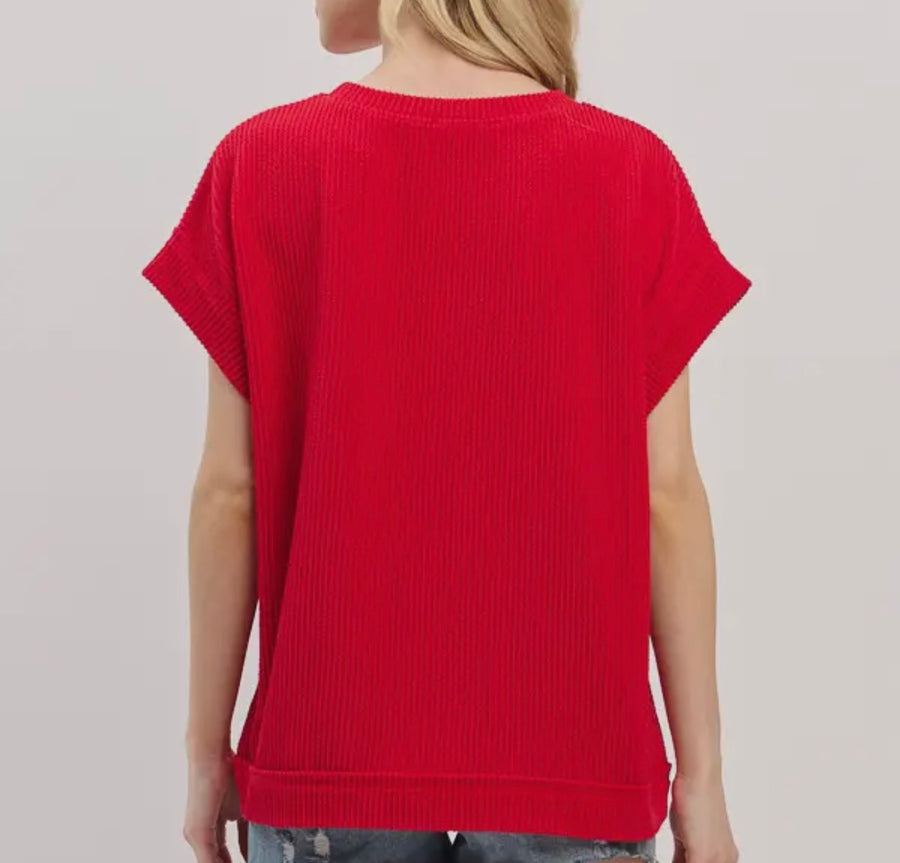 Game Day Ribbed Red Top