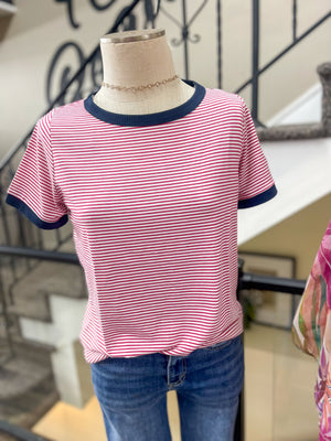 Your Love PinStripe Navy & Fuchsia Top