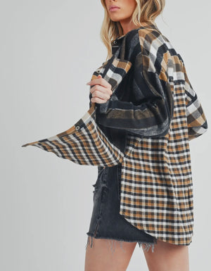 Gold & Black Plaid Flannel Top