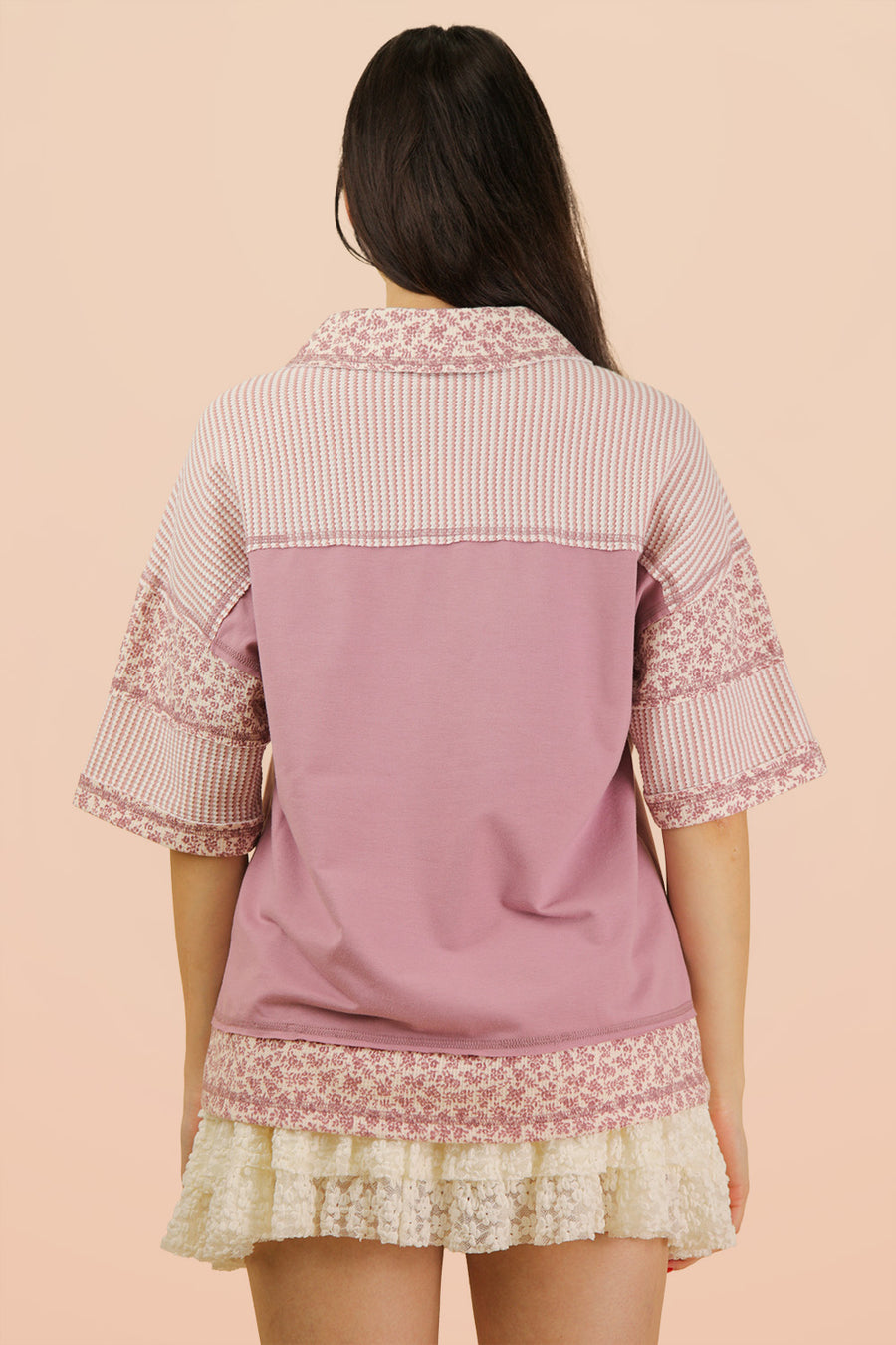 Jenna Collared Pink & Print Top