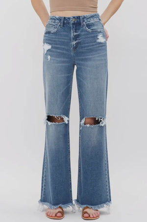 Blaze High Rise Wide Leg Distressed Jean