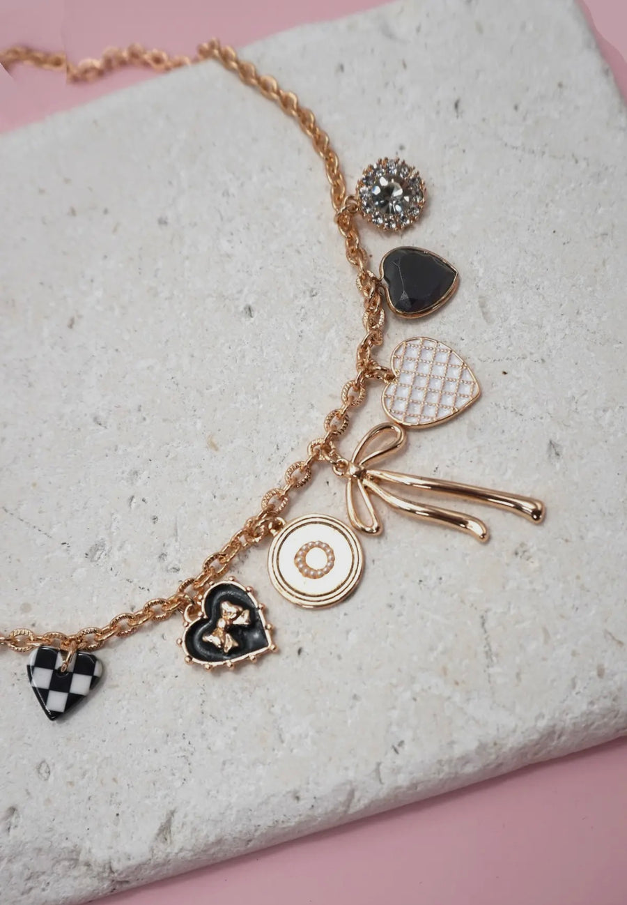 Checker Heart & Bow Necklace
