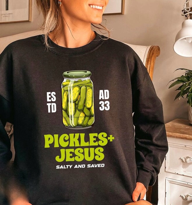 Pickles & Jesus Est AD 33 Black Crewneck