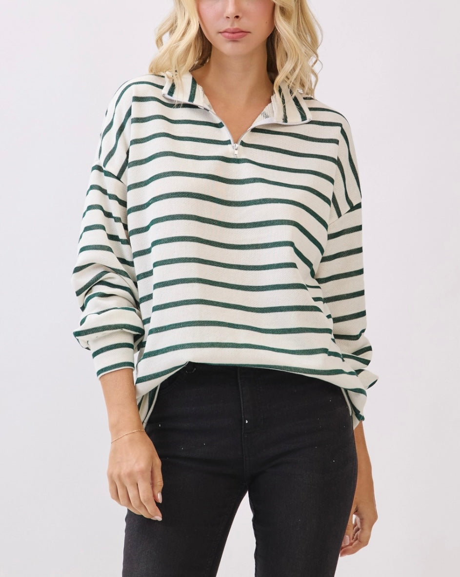 Horizons Striped Green Pullover Top