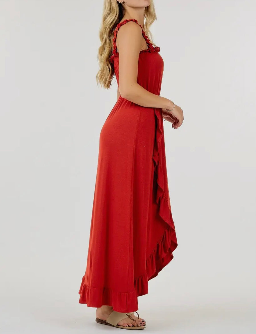 Rylie Smocking Ruffle Red Dress
