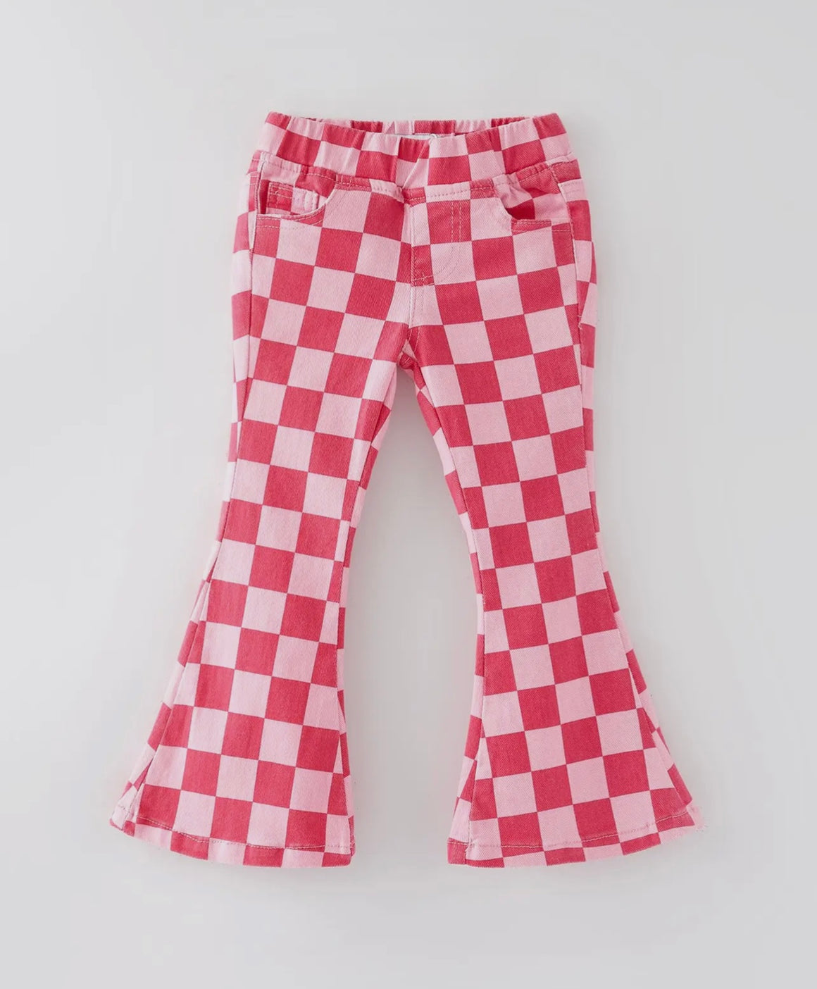 Girls Girly Checkered Elastic Waist Flare Pants