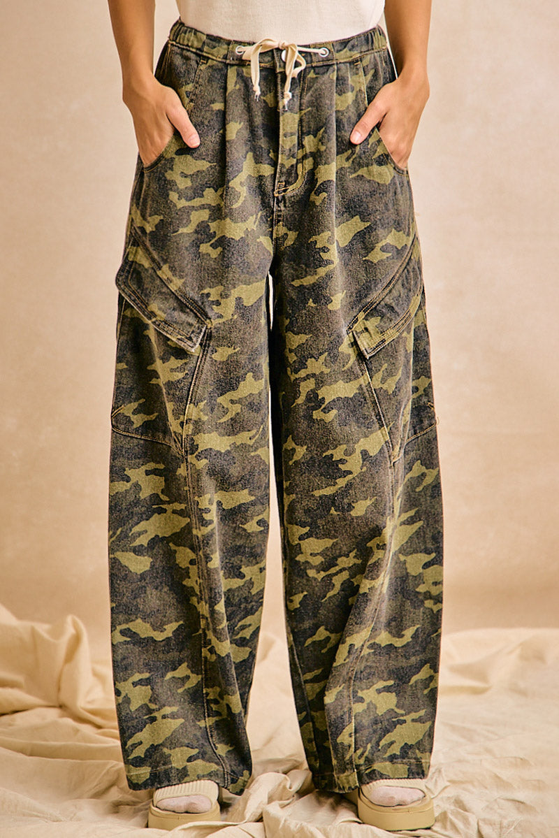 Hayes Baggy Camo Cargo Tie Waist Barrel Pant