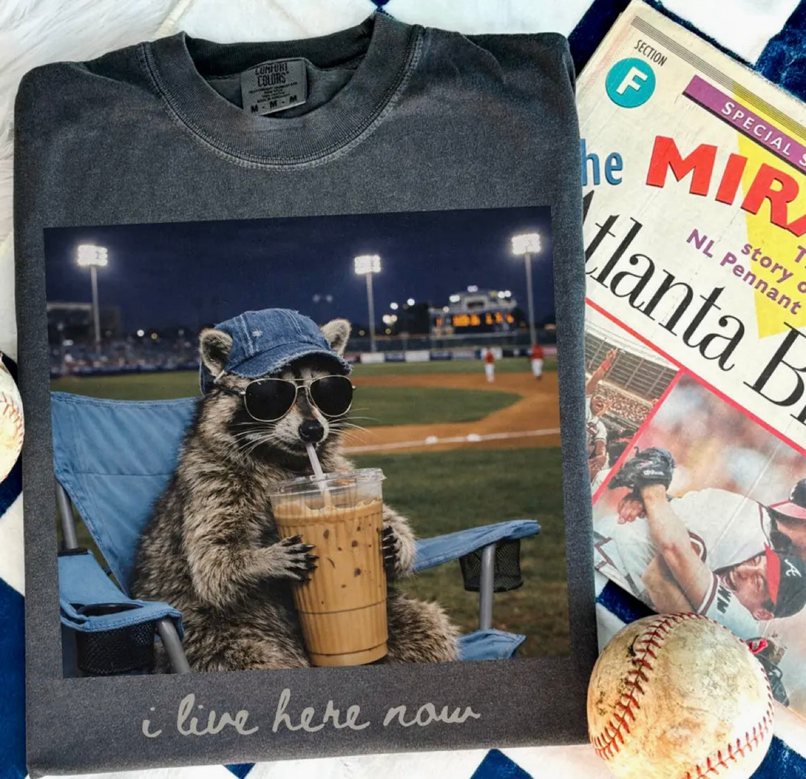I Live Here Now Baseball Ballfield Tee