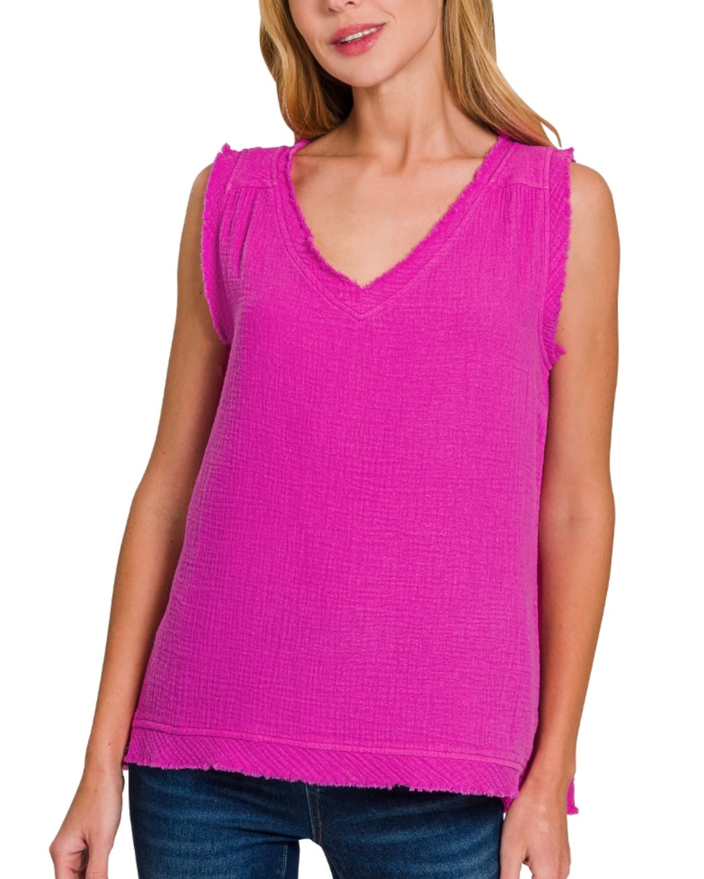 Daisy Gauze Raw Edge Tank (2 Colors)