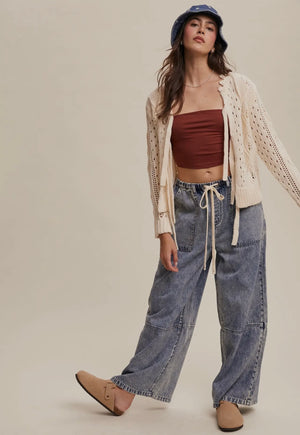 Lillian Denim Wide Leg Drawstring Pant