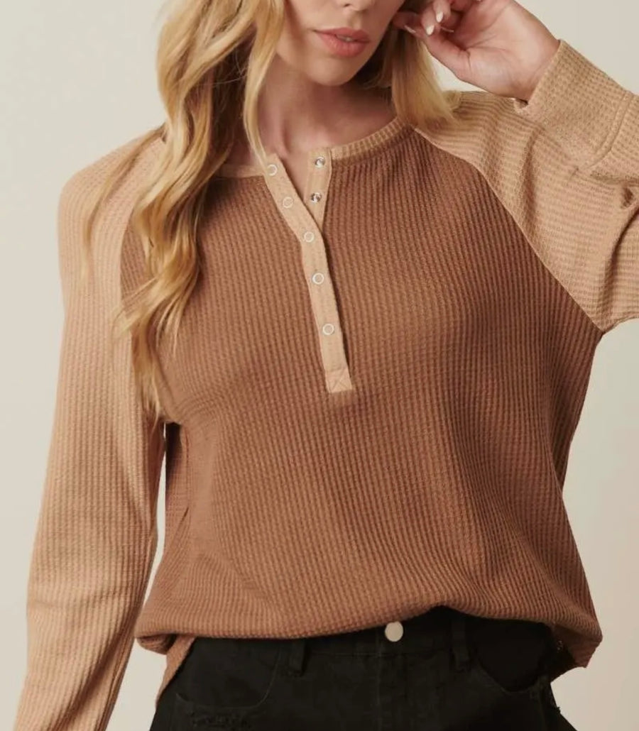 Autumn Air Waffle Henley Top