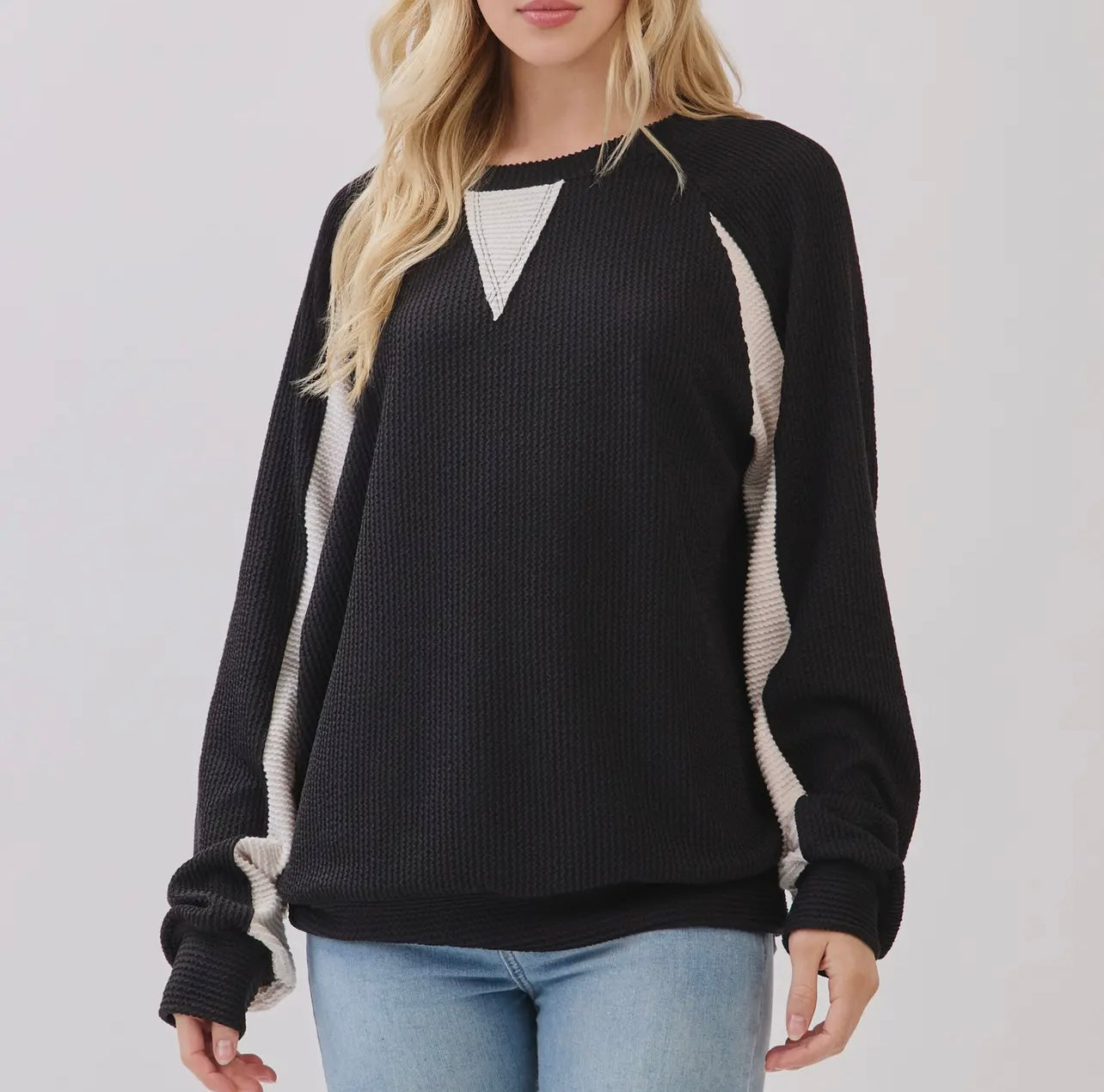 Baine Ribbed Colorblock Black Top
