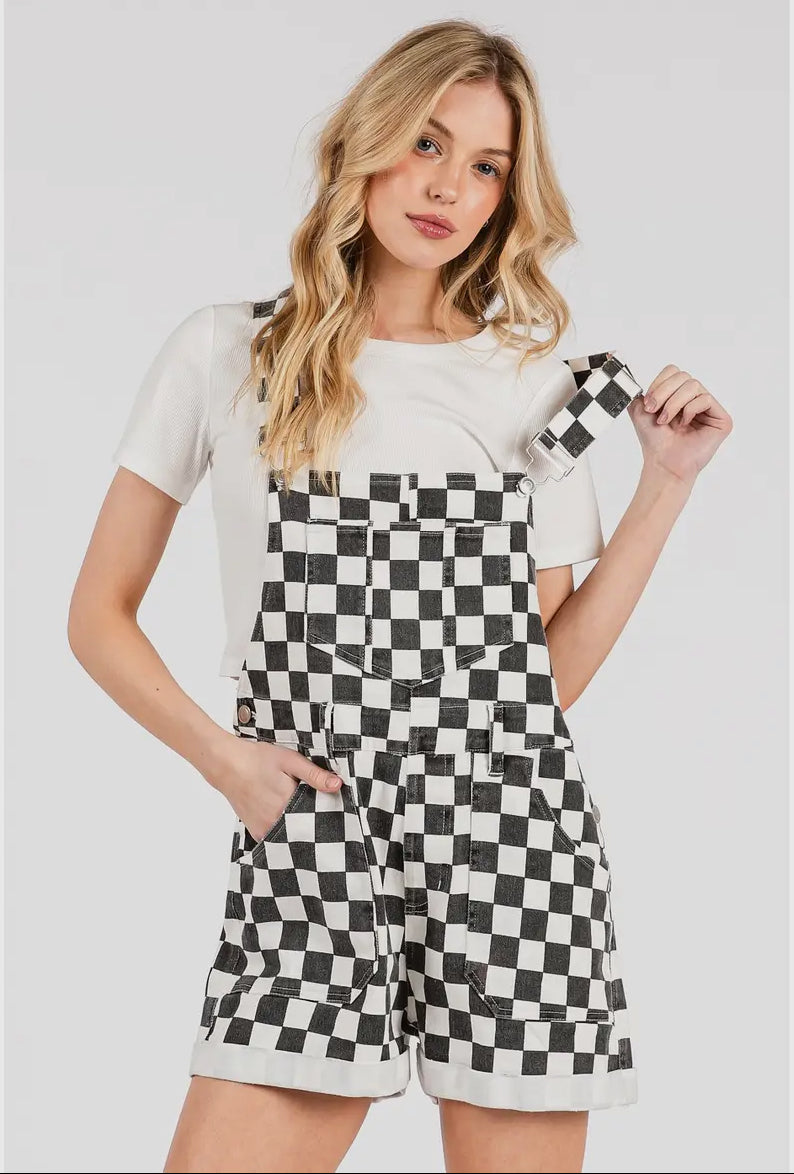 Game Day Checkered Black Overalls (ARRIVING WEEK OF 9/7/25)