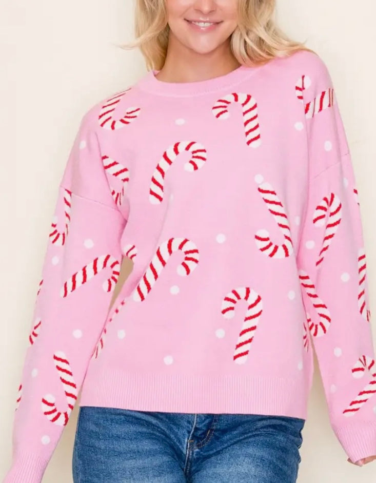 Jolly Candy Cane Pink Sweater