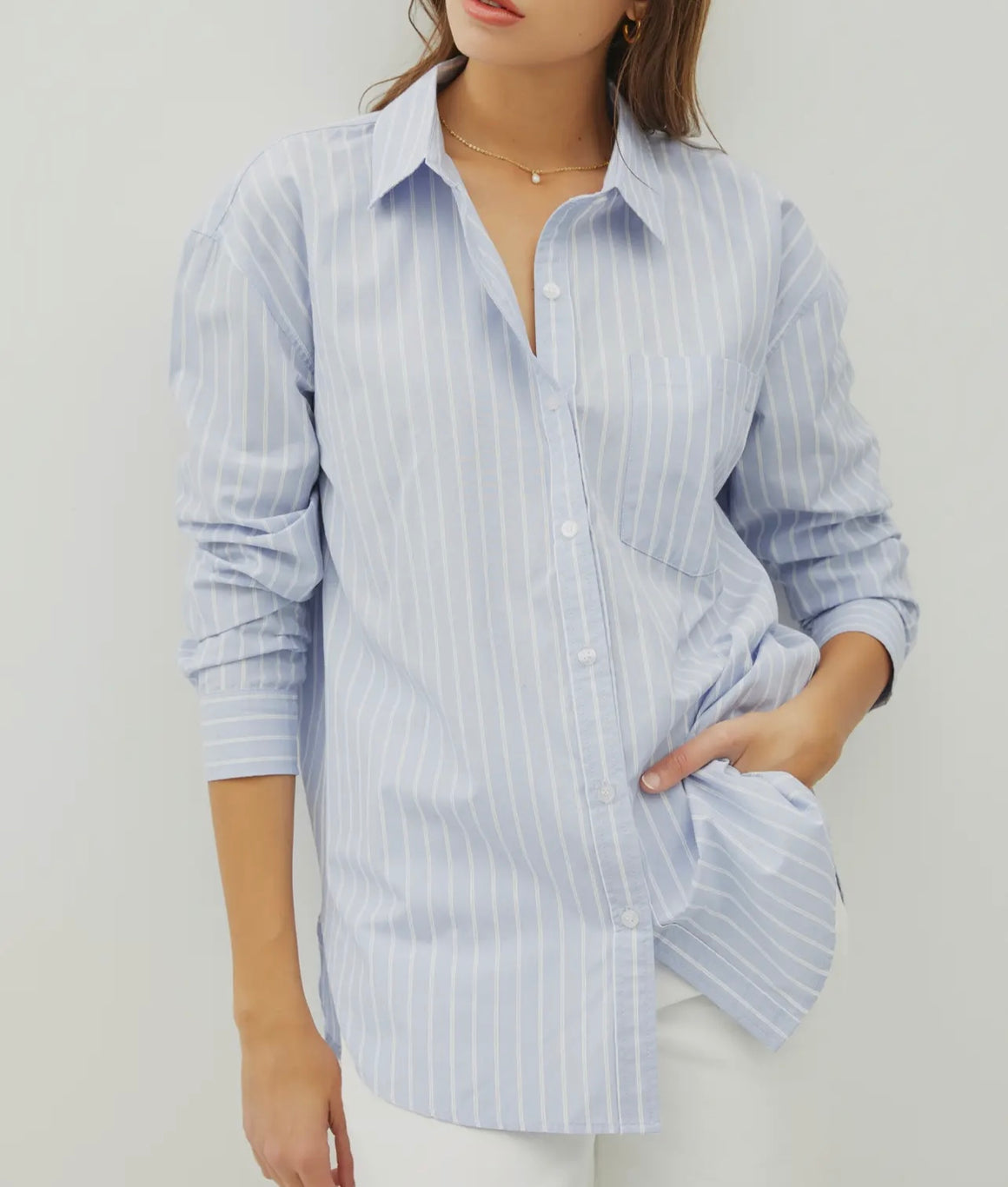 Katherine Chambray Stripe Button Down Top