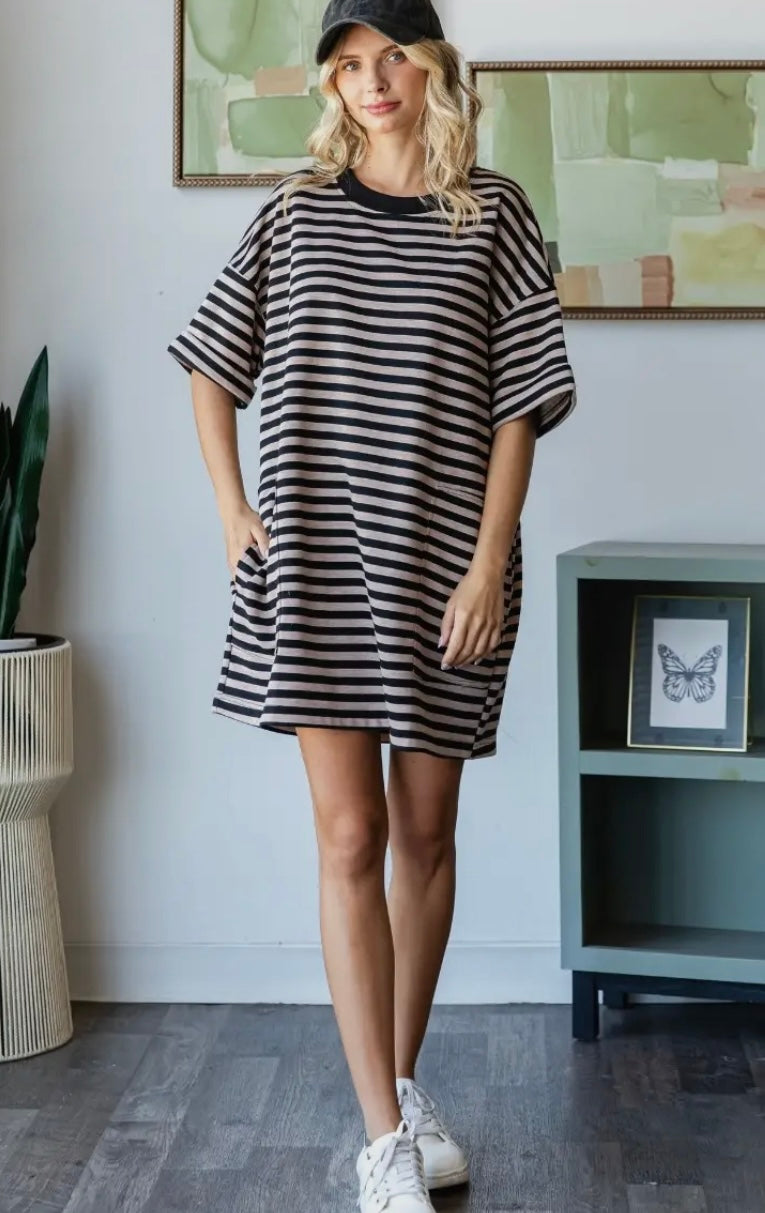 Get In Stripe Black + Navy Dress