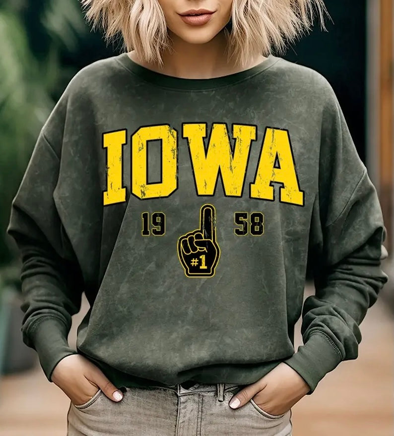 Iowa Mineral Washed Olive Crewneck