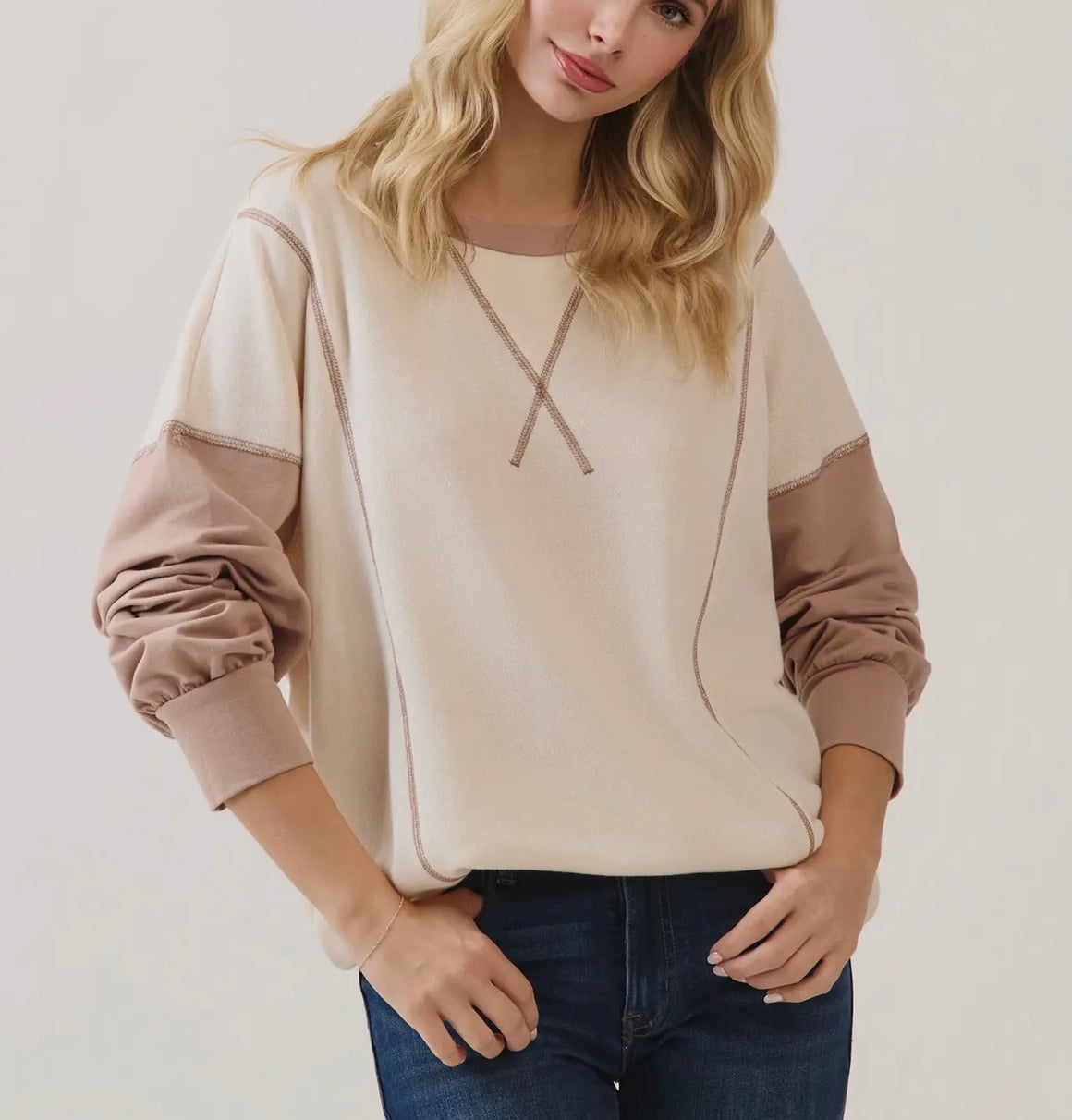 Lift Me Up Mocha Contrast Top (Extended Size)