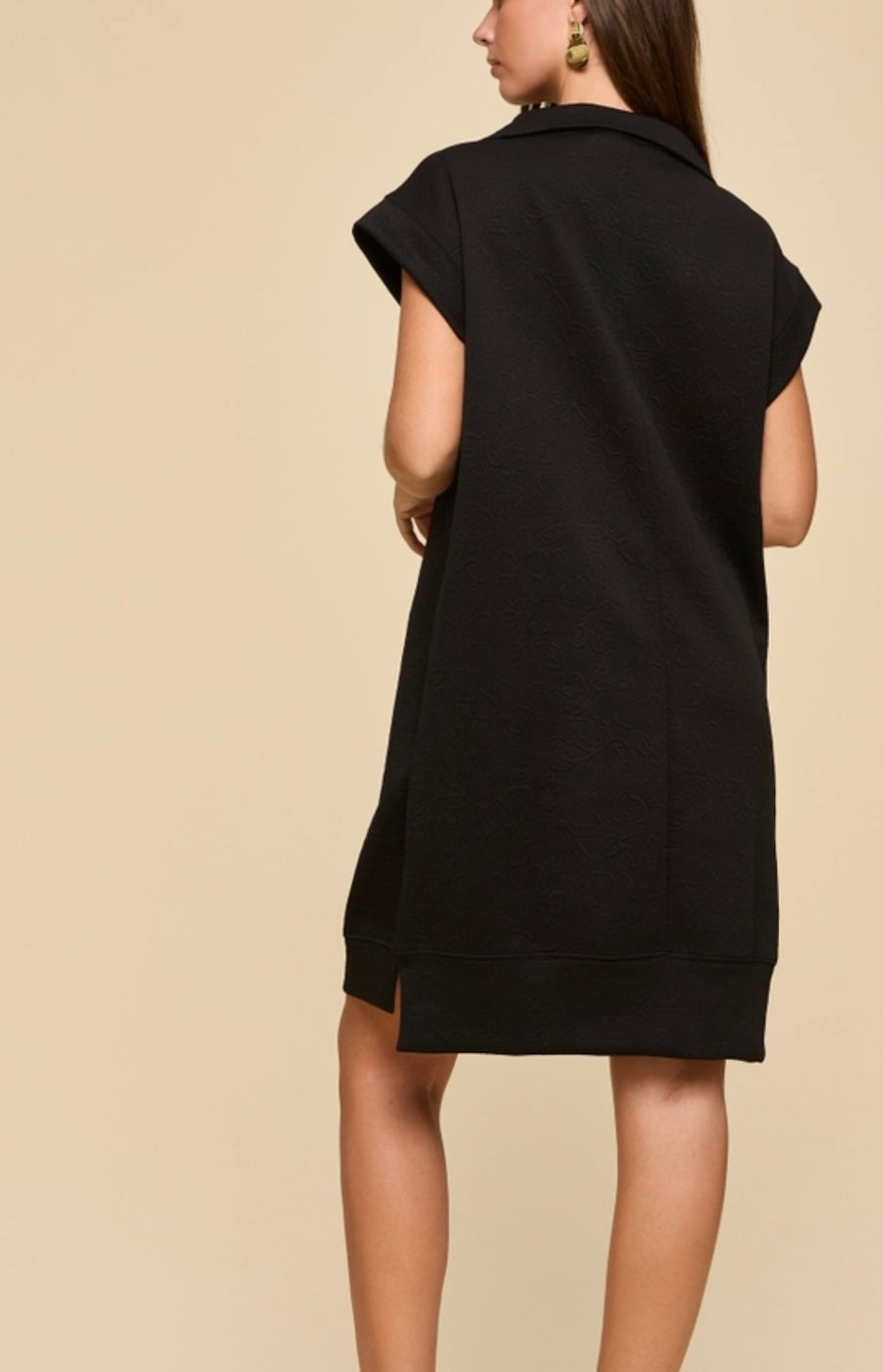 Zion Jacquard Black Half Zip Dress