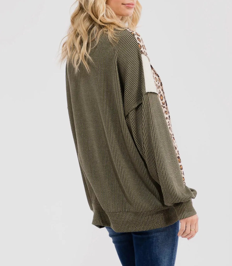 Jen Olive Leopard Color Block Top