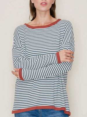 Home For The Holidays Contrast Hunter Green Stripe Top