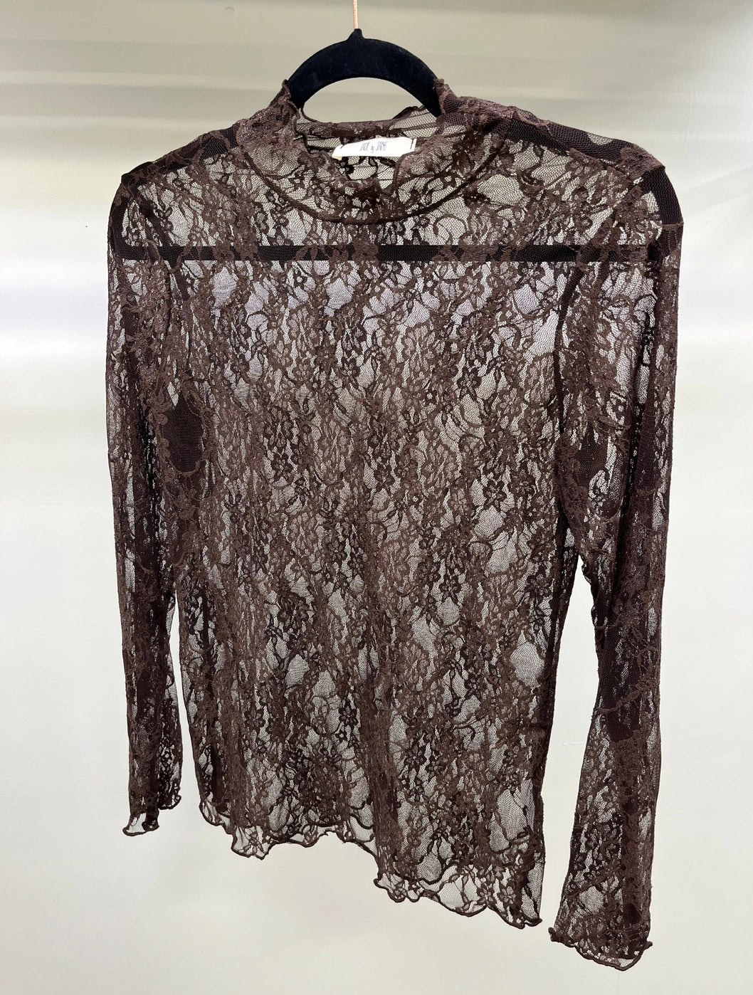 Bring It Down Brown Lace Long Sleeve Layering Top