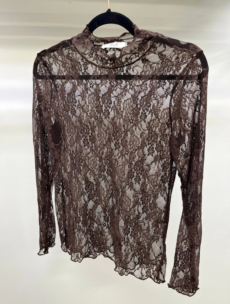 Bring It Down Brown Lace Long Sleeve Layering Top