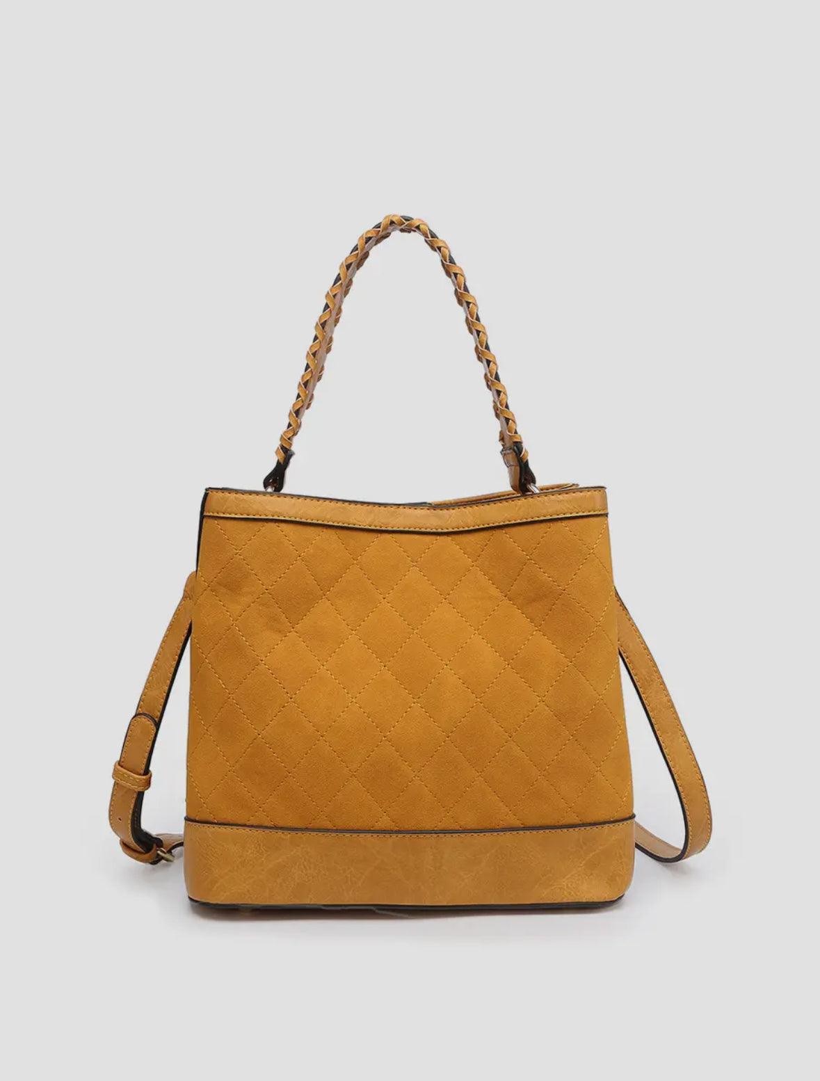 PBF Mustard Quilted Braided Strap Purse