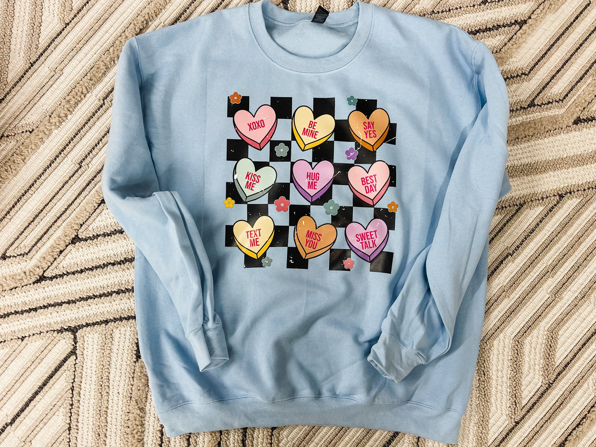 Daily Deal Conversation Hearts Graphic Sweatshirt