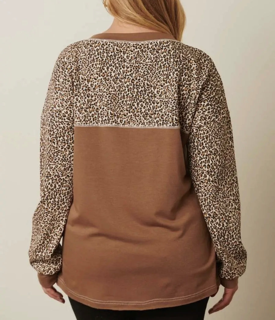 Maggie Leopard Brown Top (Extended Size)