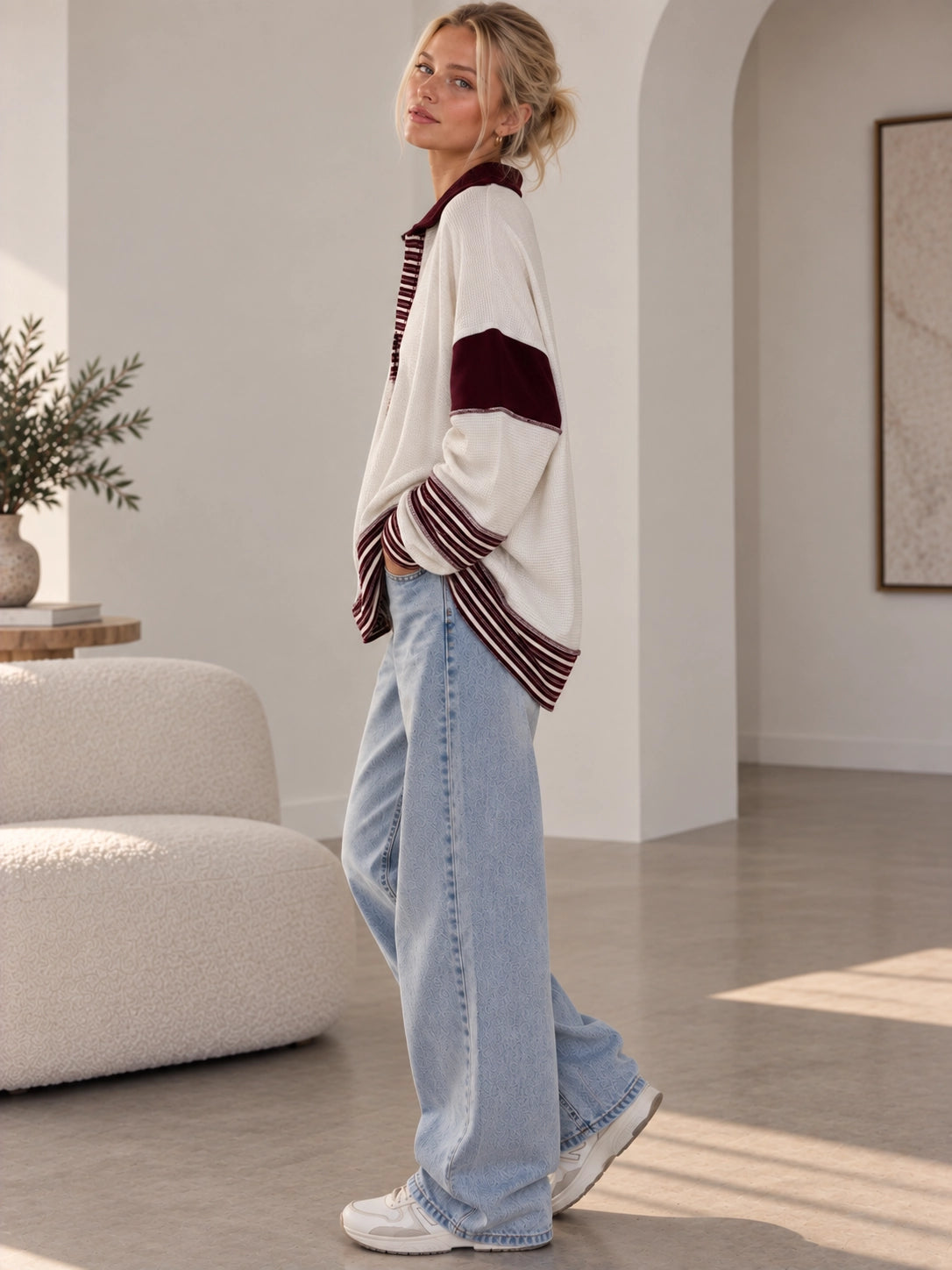 Kamp Stripe Contrast Burgundy Top