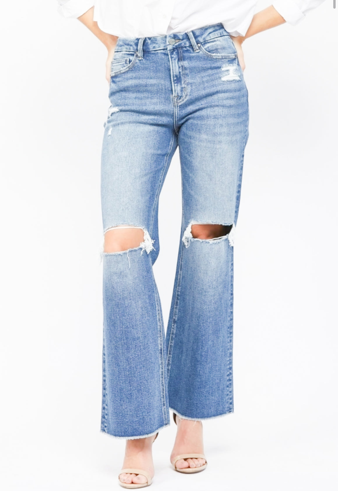 Blaze High Rise Wide Leg Distressed Jean