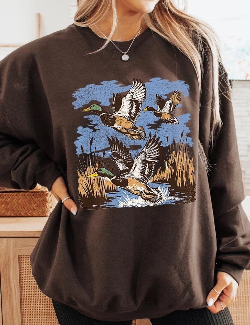 Flying Mallards Chocolate Crewneck