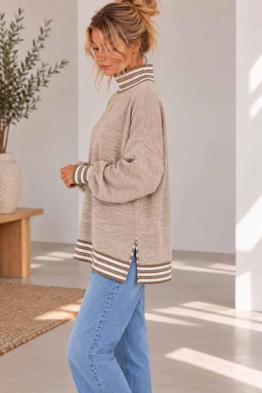 Smith Butter Soft Beige Mock Neck Top