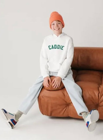 Caddie Hooded White Sweatshirt Youth & Adult