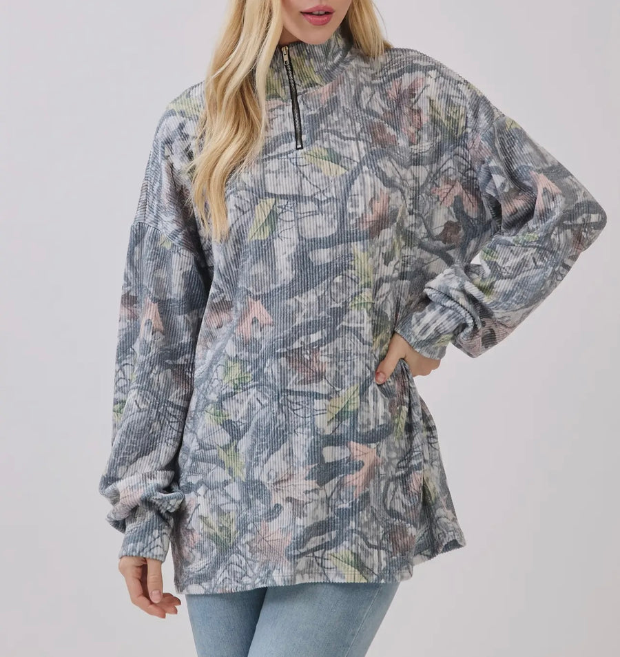 Hayes Camo Ribbed Quarter Zip