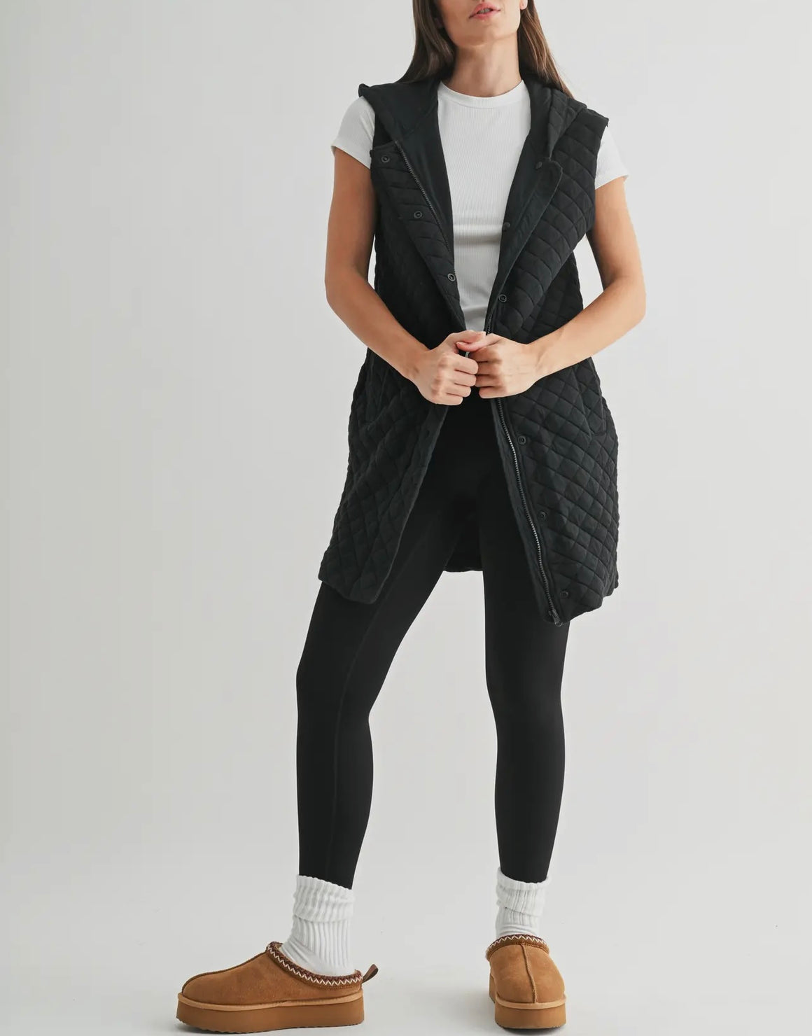 Katie Quilted Black Longline Vest
