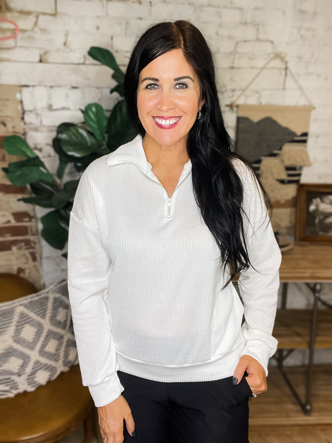 Jensen Ribbed Quarter Zip Top