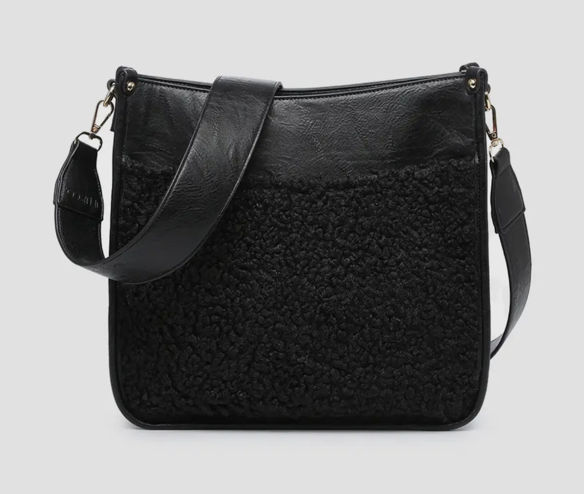PBF Chloe Teddy Trim Black Crossbody