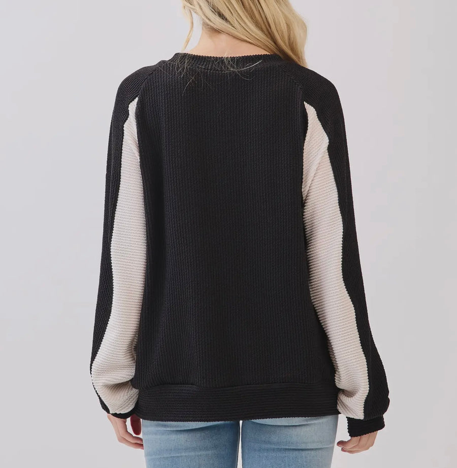 Baine Ribbed Colorblock Black Top
